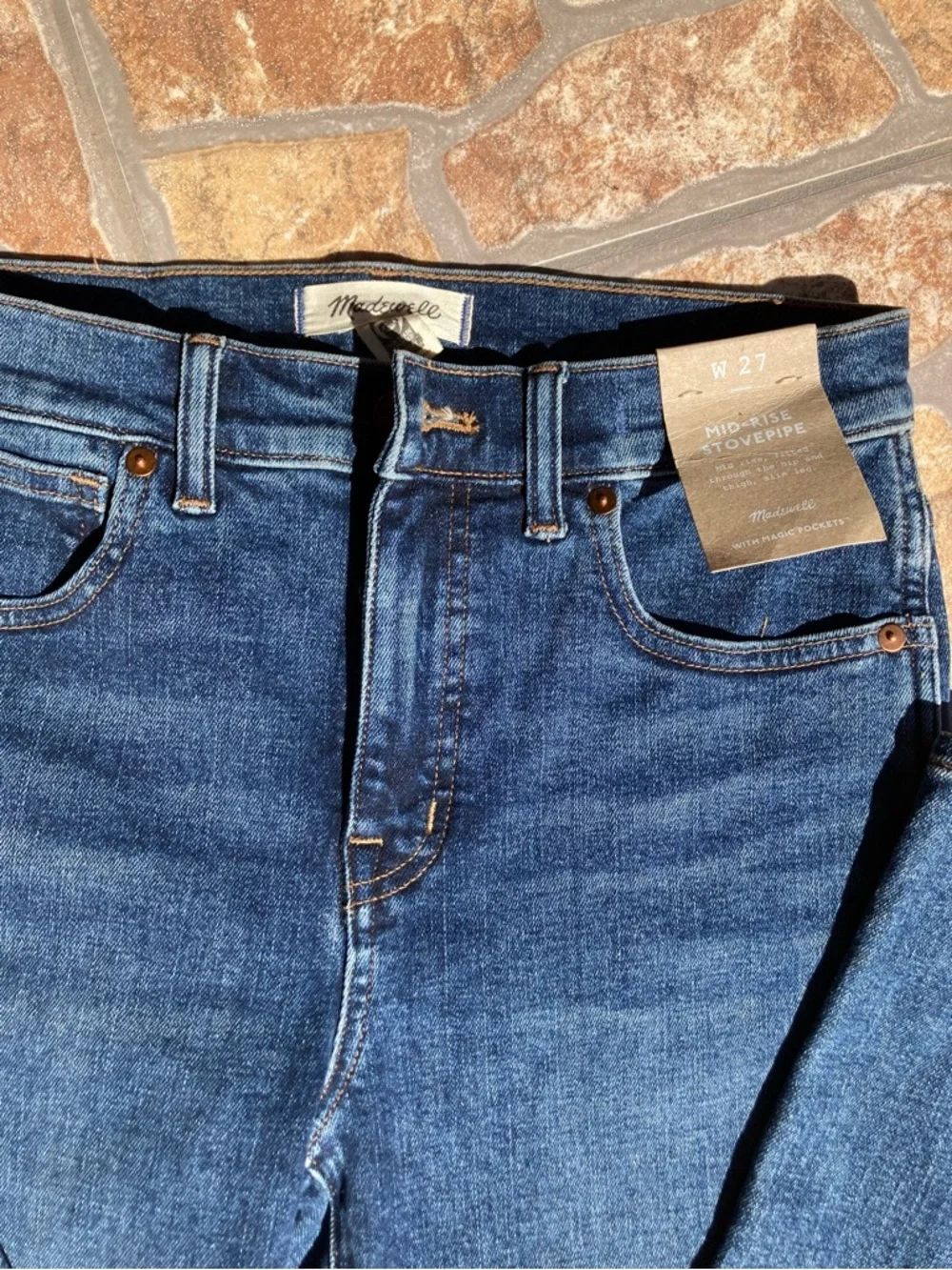 Madewell Midrise Stovepipe Jeans in Dark Blue Denim - Picture 4 of 6